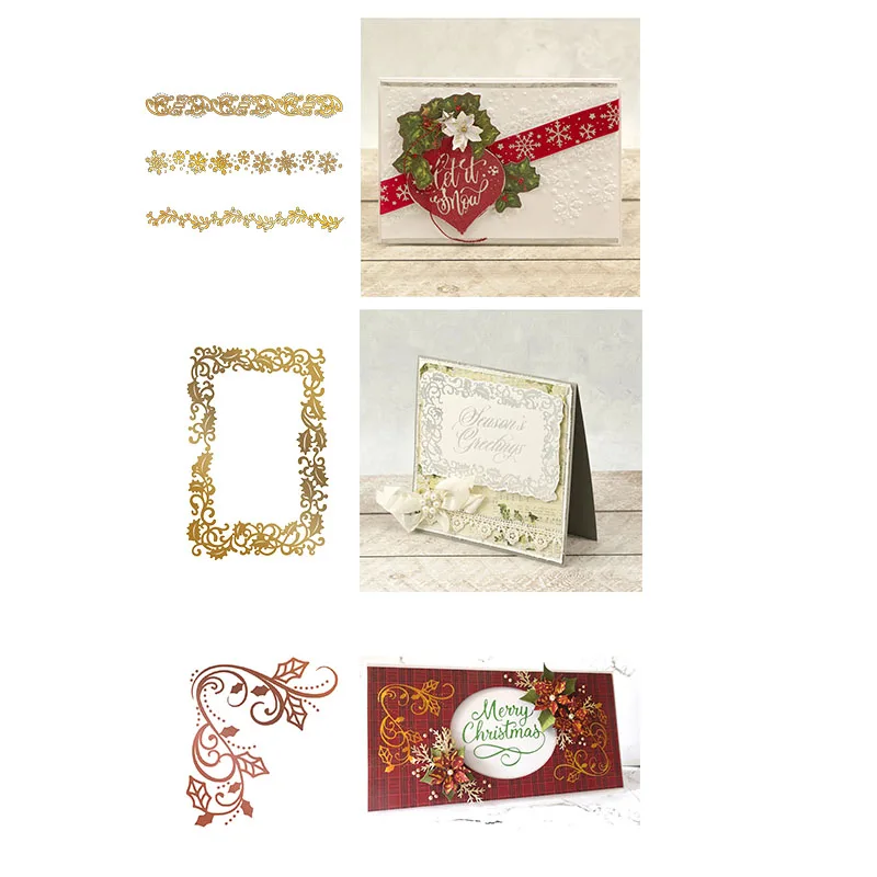Рождественская кружевная прямоугольная рамка металлическая Горячая фольга