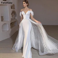 fairykissy sexy mermaid wedding dress detachable train 2021 newest off shoulder button back bridal wedding gown for bride