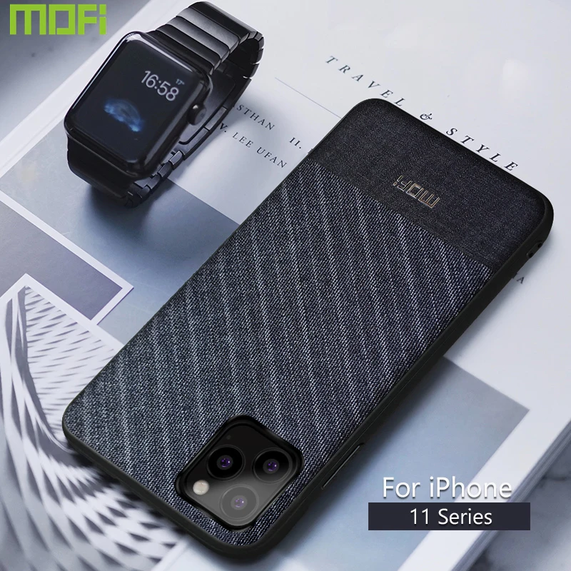 

Чехол для iPhone 11, чехол для iPhone 11 Pro, чехол Mofi для iPhone 11 Pro Max, мягкая задняя крышка для мужчин, темно-синяя полосатая ткань Chambray
