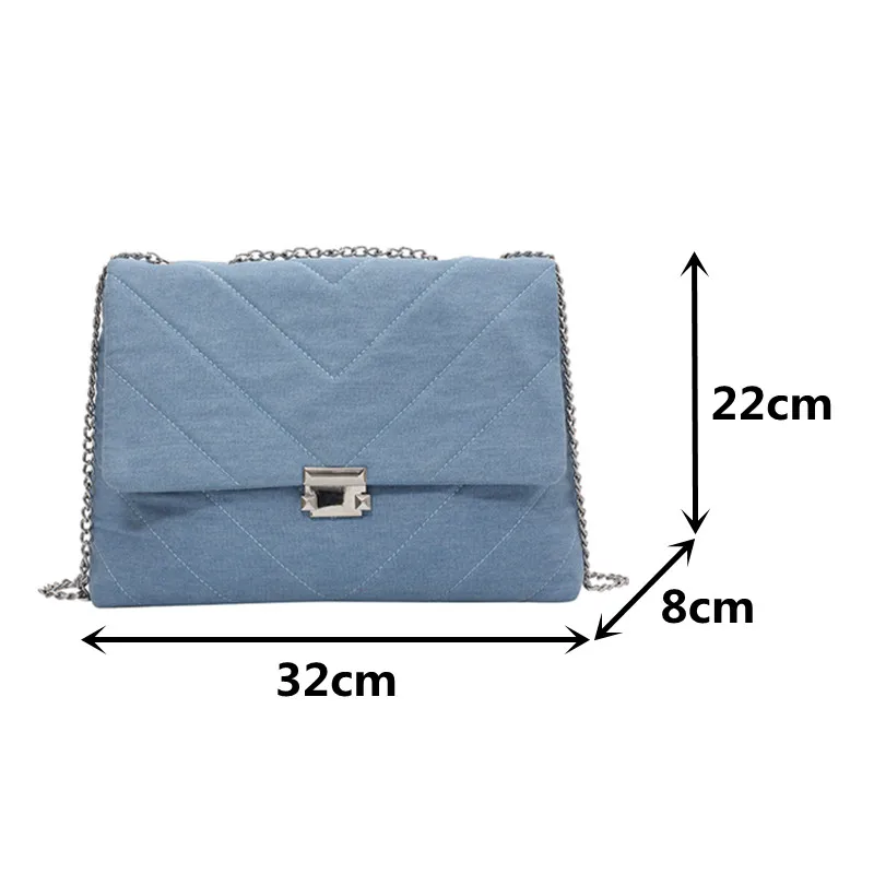

Blue Denim Shoulder Bags for Women 2021 Chain Quilted Crossbody Bag Vintage Big Handbag Female Totes Large Canvas Messenger Bag