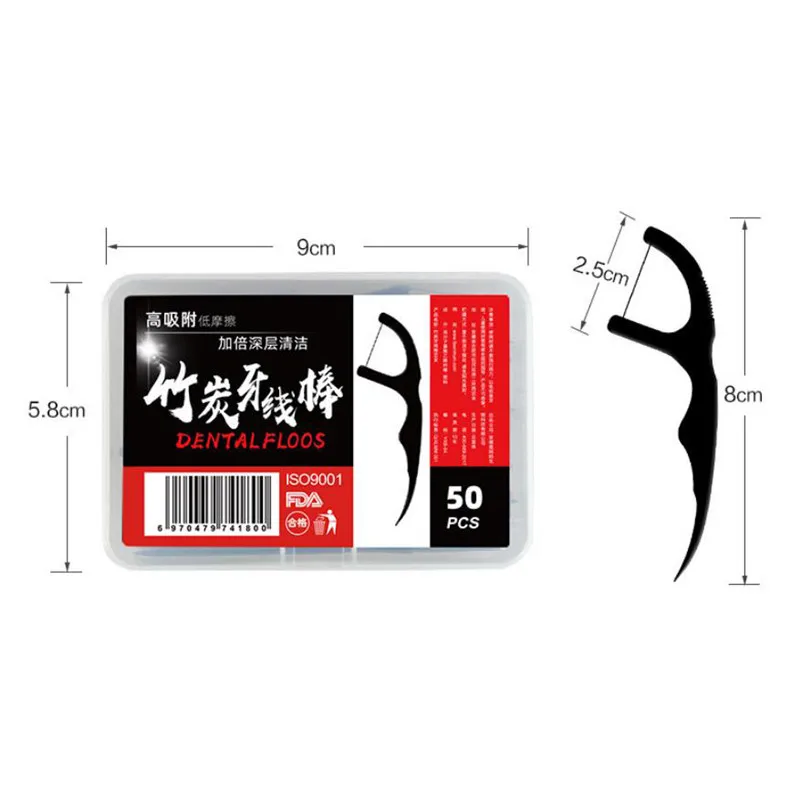 

50 Pcs Bamboo Charcoal Dental Floss Teeth Sticks Tooth Picks Interdental Brush Teeth Clean Dental Floss Stick Toothpick Flosser