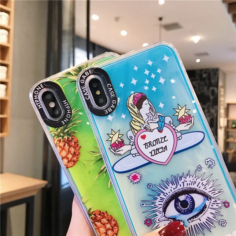 AKBKTII для iPhone 7 Quicksand жидкий светящийся неоновый песочный чехол XS Max XR 8 6s Plus светится
