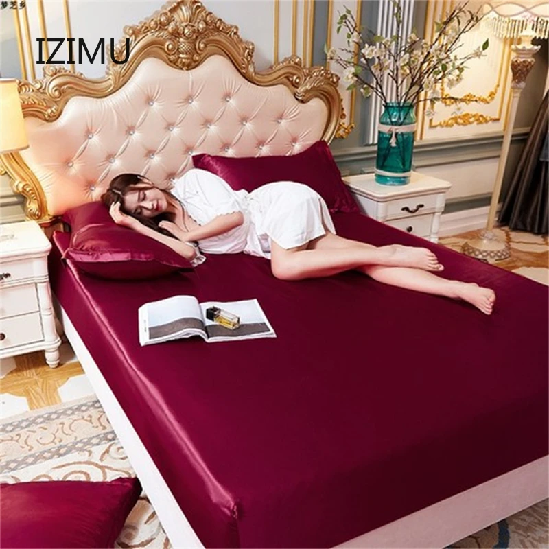 

Satin Silk Fitted Sheet High-End Solid Color Mattress Cover Elastic Band Bed Sheet Bedsheet 120x200 Bed Spreads Free Shipping