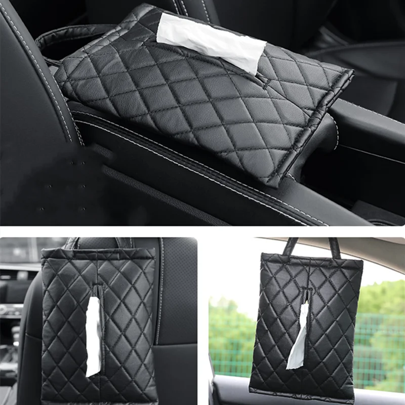 

1Pcs Car Tissue Box PU leather Suspended type sun Visor Tissue bag Holder Auto Interior Storage Decoration Car Accessories