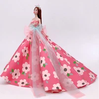 16 bjd doll clothes off shoulder pink floral princess dress for barbie clothes wedding gown 30cm dolls accessories kid toy gift