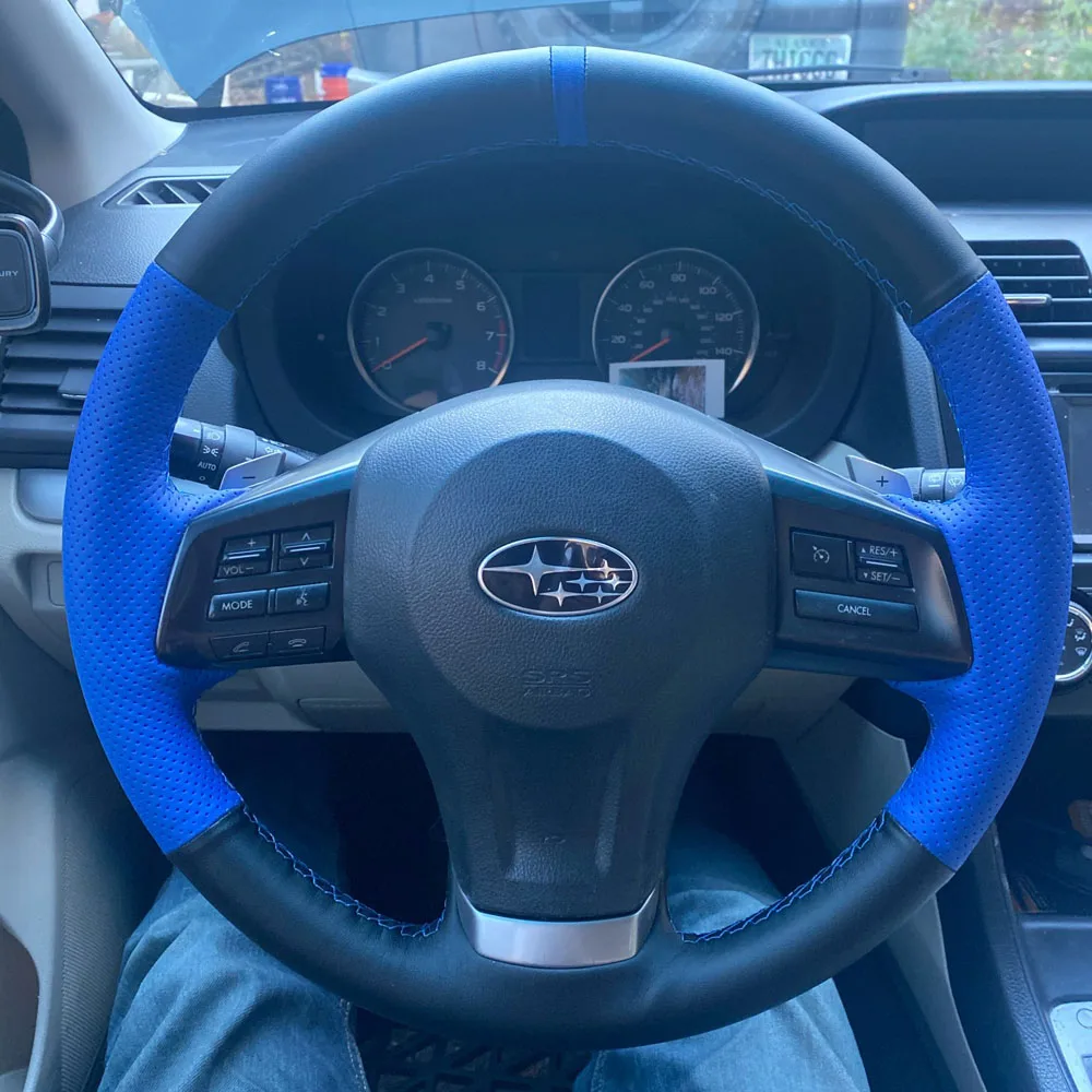 

Black &Deep Blue Hole Leather Steering Wheel Hand-stitch on Wrap Cover For Subaru Forester 2013-2015 Legacy 2013-2014