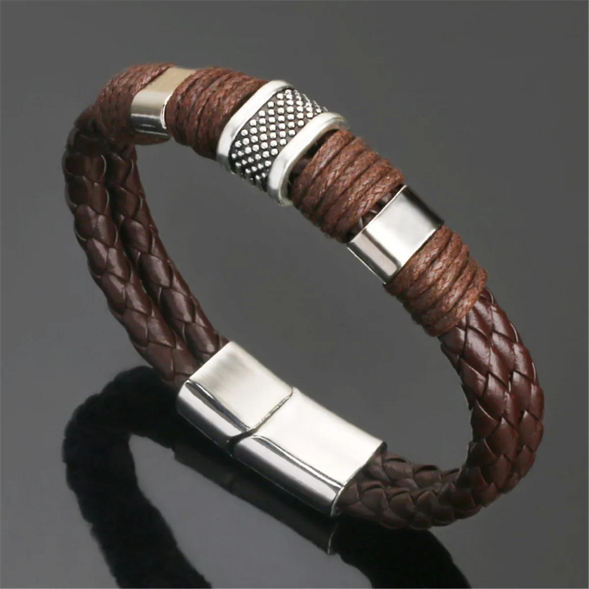 

For Men Leather Titanium Steel Magnetic Braided Clasp Women Bracelet Bangle Jewelry