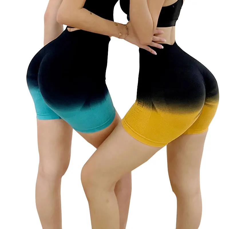 

Four Colors Slim Fit High Waist Yoga Sport Shorts Hip Push Up Women Gradient Color Fitness Running Shorts Workout Gym Shorts