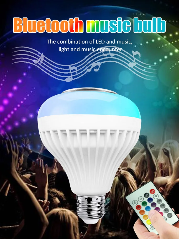 

Bluetooth Light Bulb Speaker Smart LED RGB Color Bulb Light E27 with Remote Control Multicolor Lights E27