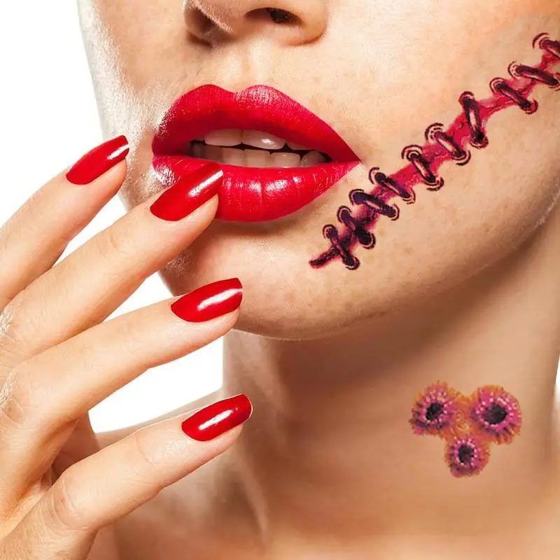 Хэллоуин террор Реалистичная прошитая временная татуировка долговечная