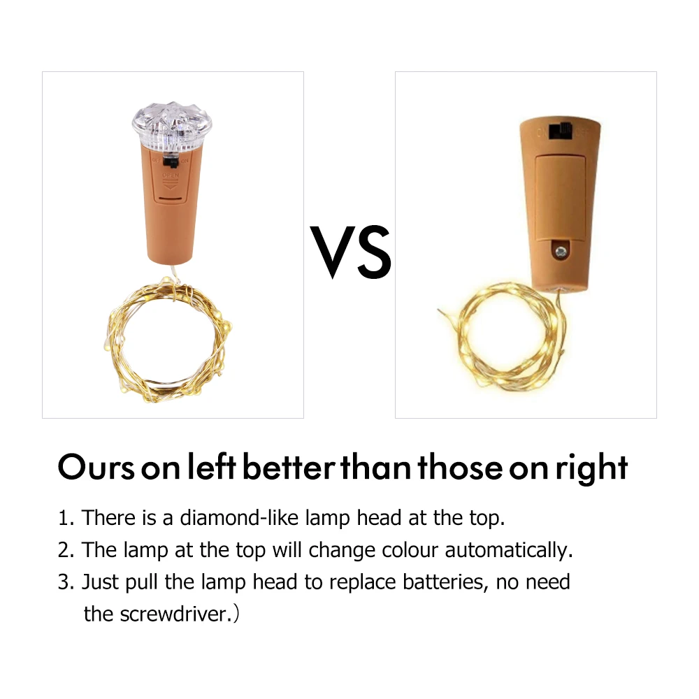 Светодиодные пробковые мини светильники в форме алмазов для бутылок вина