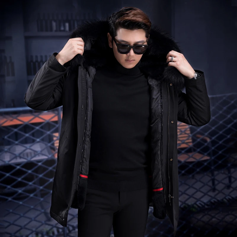 Новинка Модные мужские куртки из натурального меха кролика пальто парка с