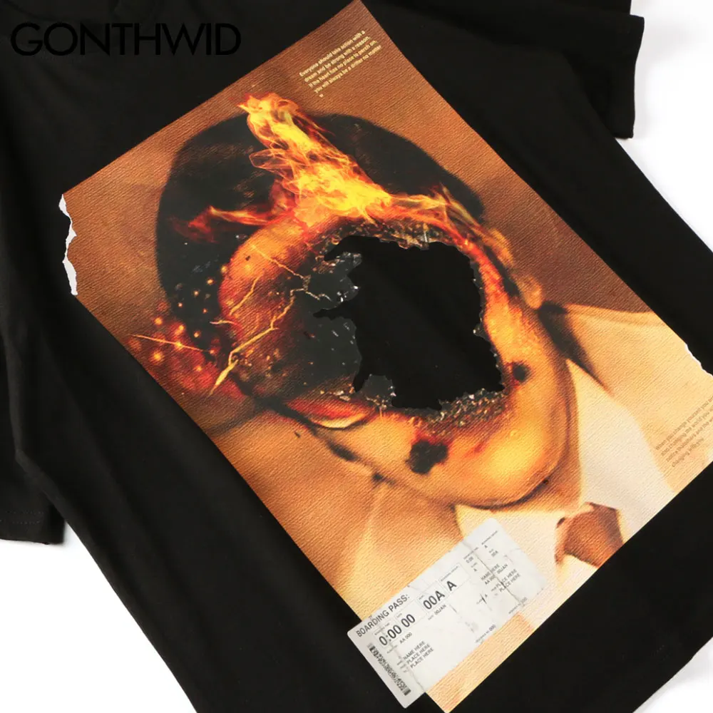 Футболка GONTHWID уличная в стиле хип-хоп хлопковая рубашка с плакатом огня и