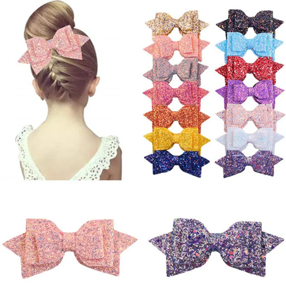 

2019 Cute Glitter Hair Bows Hair Clip Girl Kid Handmade Boutique Small Colorful Bling Bows Hairgrip Hairpin Hair Accessories