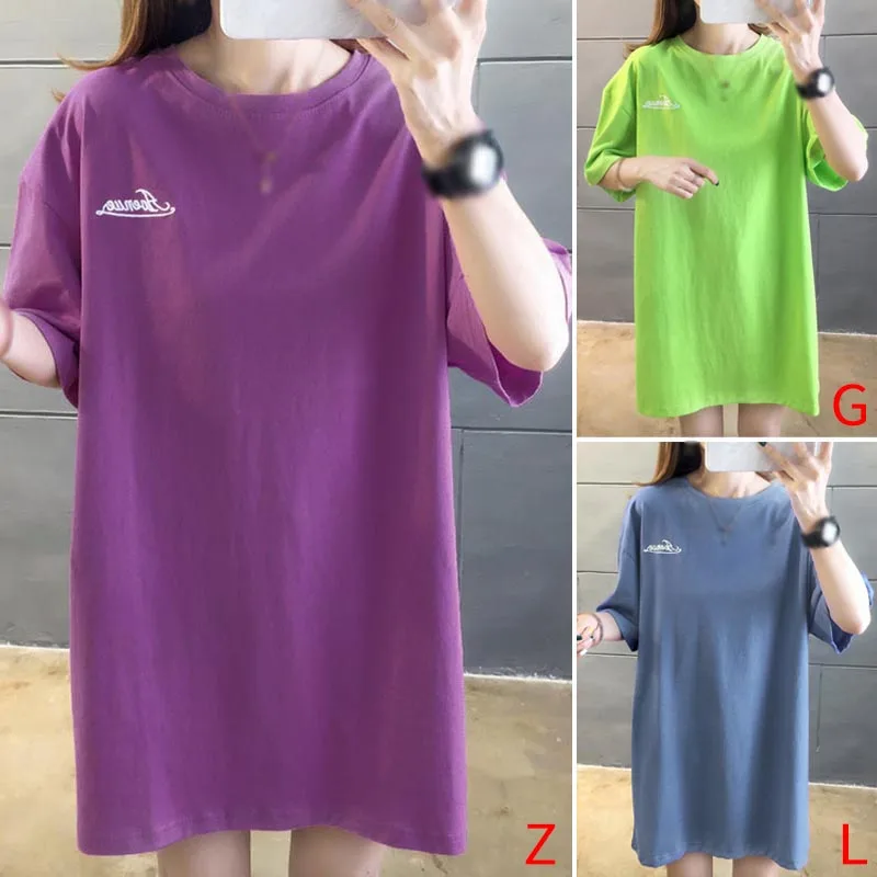 

Women Half-sleeved Loose T-shirts Summer Female Tees Solid Color Sweet Streetwear All-match Korean New Fashion Shirt