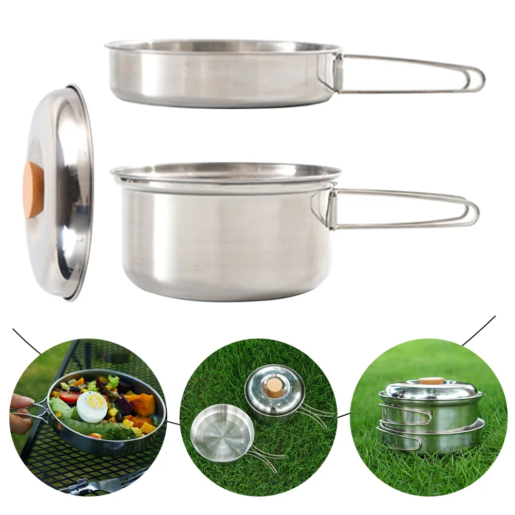 Кастрюля со складной ручкой из нержавеющей стали для кемпинга | Спорт и