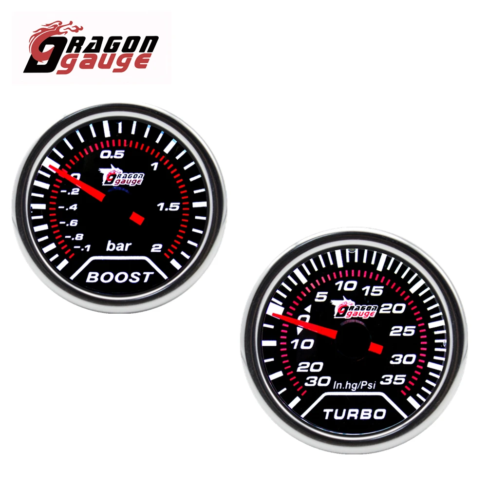 

DRAGON GAUGE 2" 52mm Turbo Boost Gauge Pointer Display -1~2 Bar / -30~35 PSI White Back Light Car Gauge for 12V Car