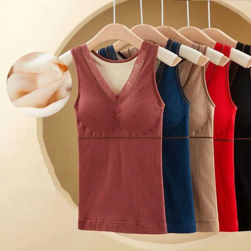 

Women 2022 Autumn Winter Thermal Underwear Female Sexy Lace V-neck Thermo Lingerie Soft Top Warm Shirt Slim Vest Tank Tops C67
