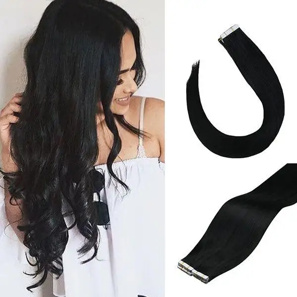 Волосы для наращивания VeSunny 100% натуральные черные бесшовные волосы темная лента