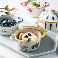 ceramic kawaii kitchen dinnerware noodle ramen fruit salad cute bowl baby food supplement bowl microwave tableware bowl with lid