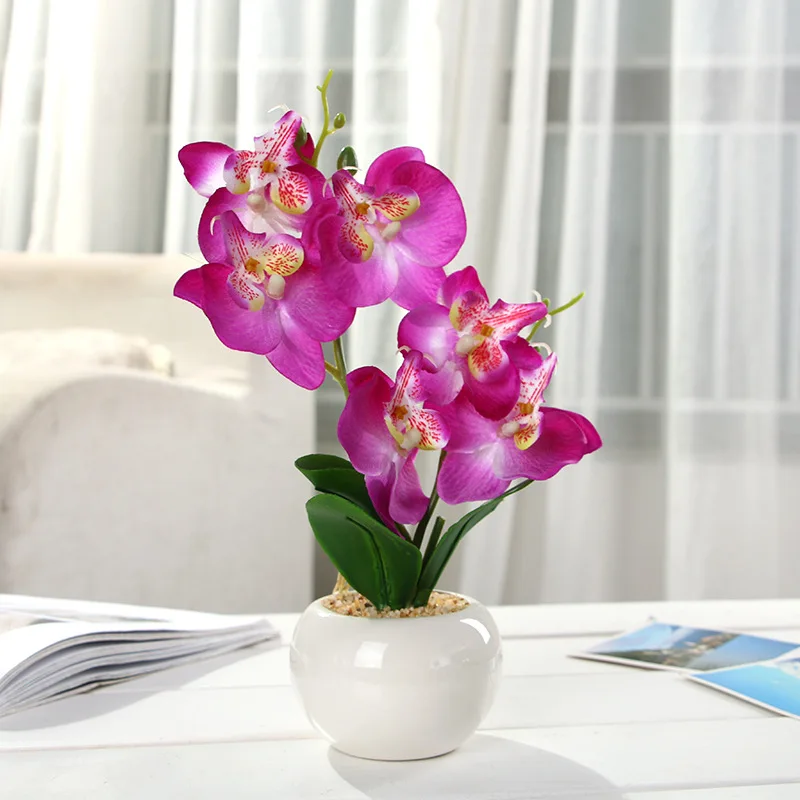 

Double Fork Phalaenopsis Bonsai artificial flowers in pots fake orchid material silk home decor for female room/garden/wedding