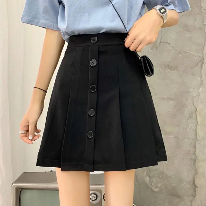 

2021 Spring New Korean High Waist Slimming Black Pleated Skirt Casual All-match Western Style Women Hip Skirt Tide Free Shipping