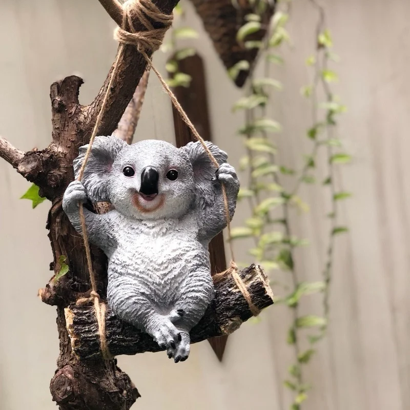 Lovely Swinging Koala Bear Hanging Statue Outdoor Figurines for Patio Yard Garden Decor | Дом и сад