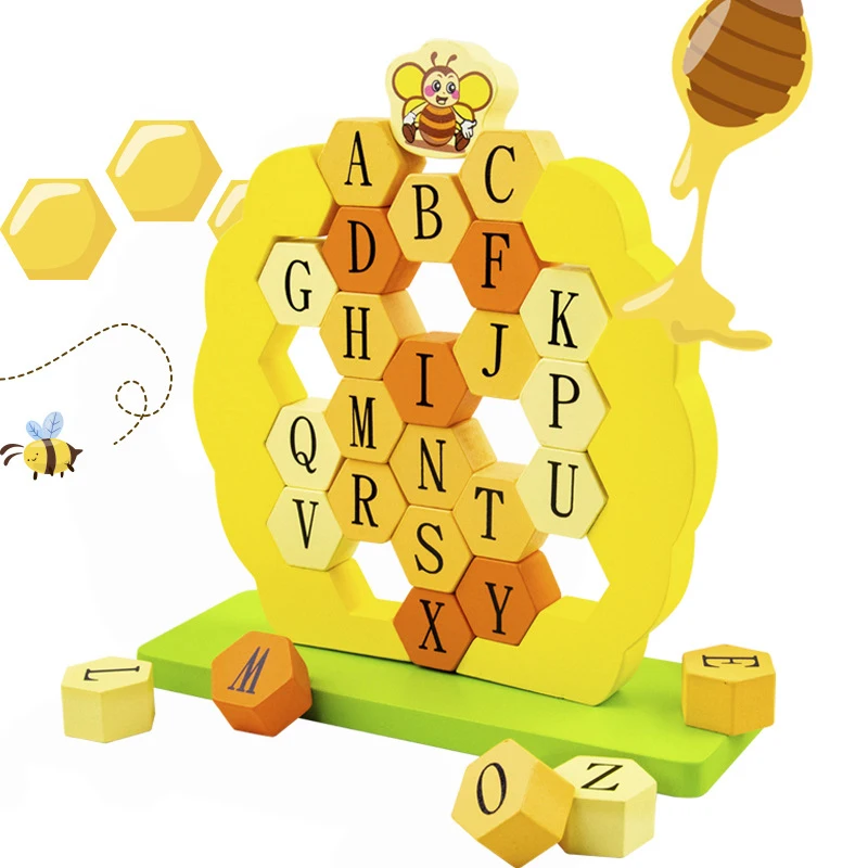 Детский деревянный строительный блок стена для демонтажа пчелы 26 букв стопка