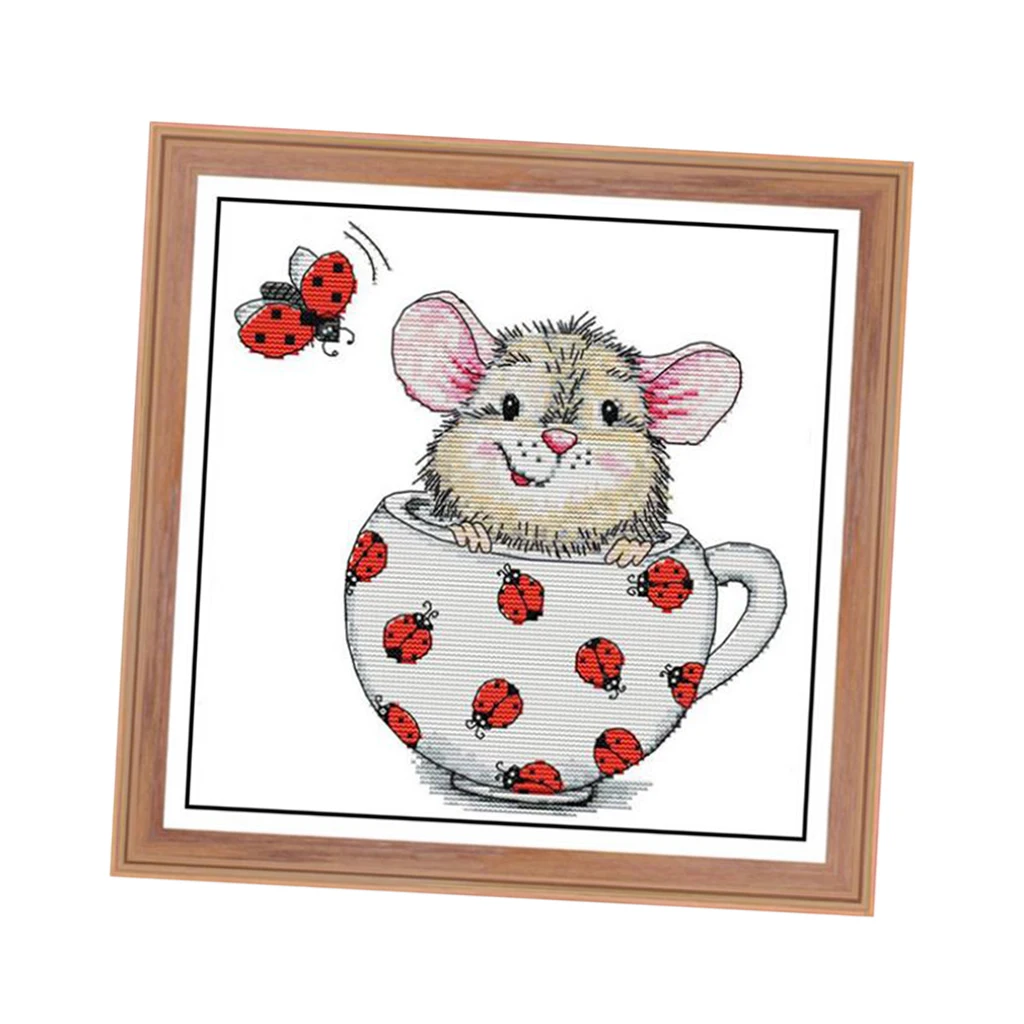 

11CT/14CT Stamped Cross Stitch Kits Pattern With Threads & Needles-Mouse Cup