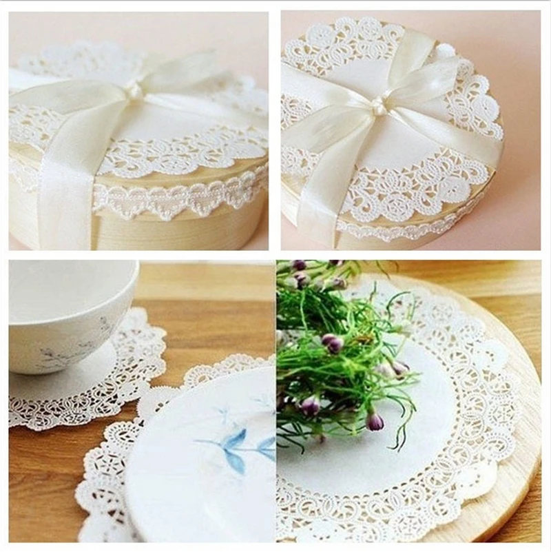 100 шт фигурная бумага Кружева Круглые Белые кексы салфетки крафтинг Coaster столовые
