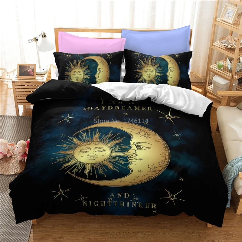 

На солнце и луна пространство Мандала 3D печатных пододеяльник, наволочки для подушек, близнец полный Queen Комплект постельного белья королев...