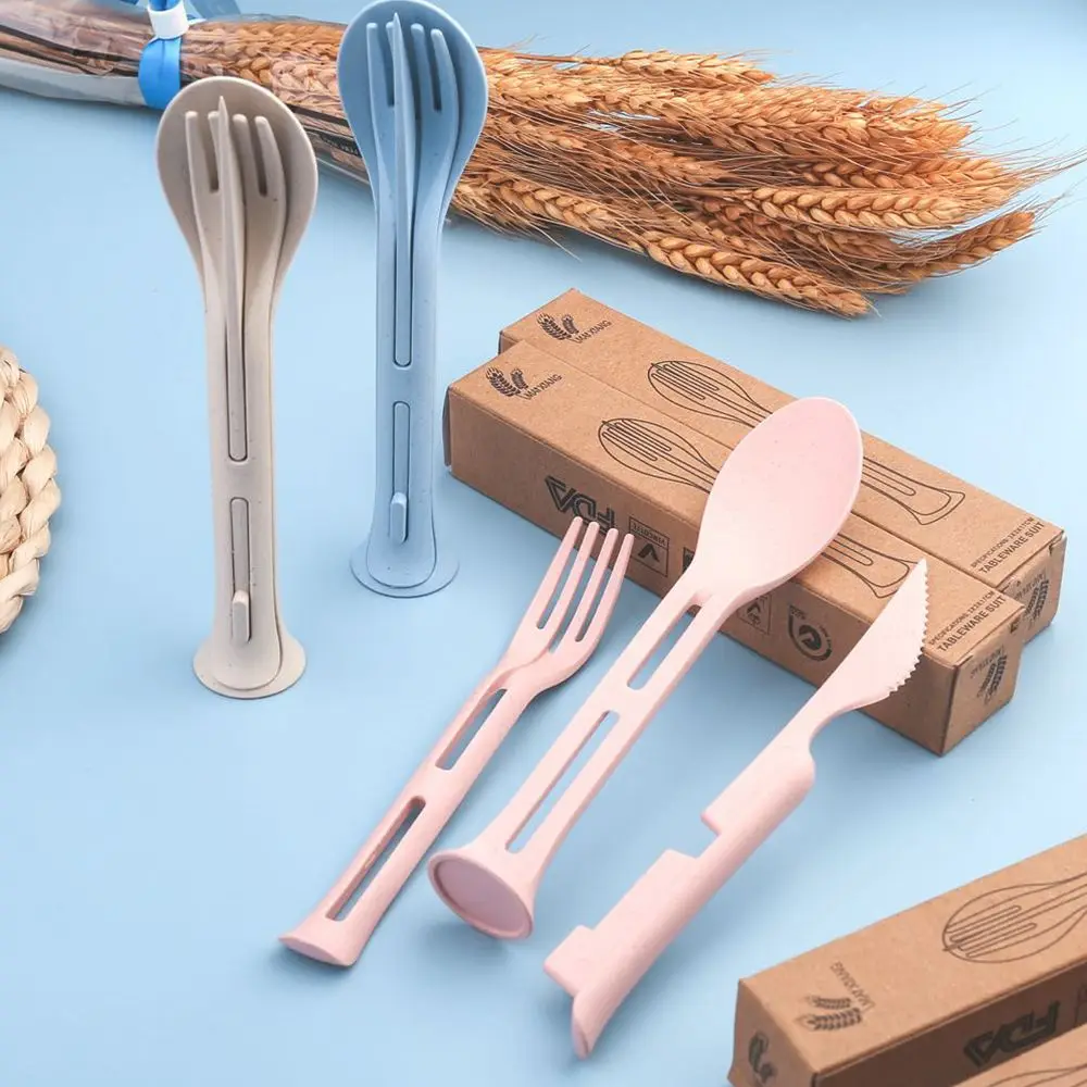

3Pcs/Set Portable Home & Living Reusable Cooking Tool Dinnerware Set Tableware Wheat Straw Cutlery Fork Spoon