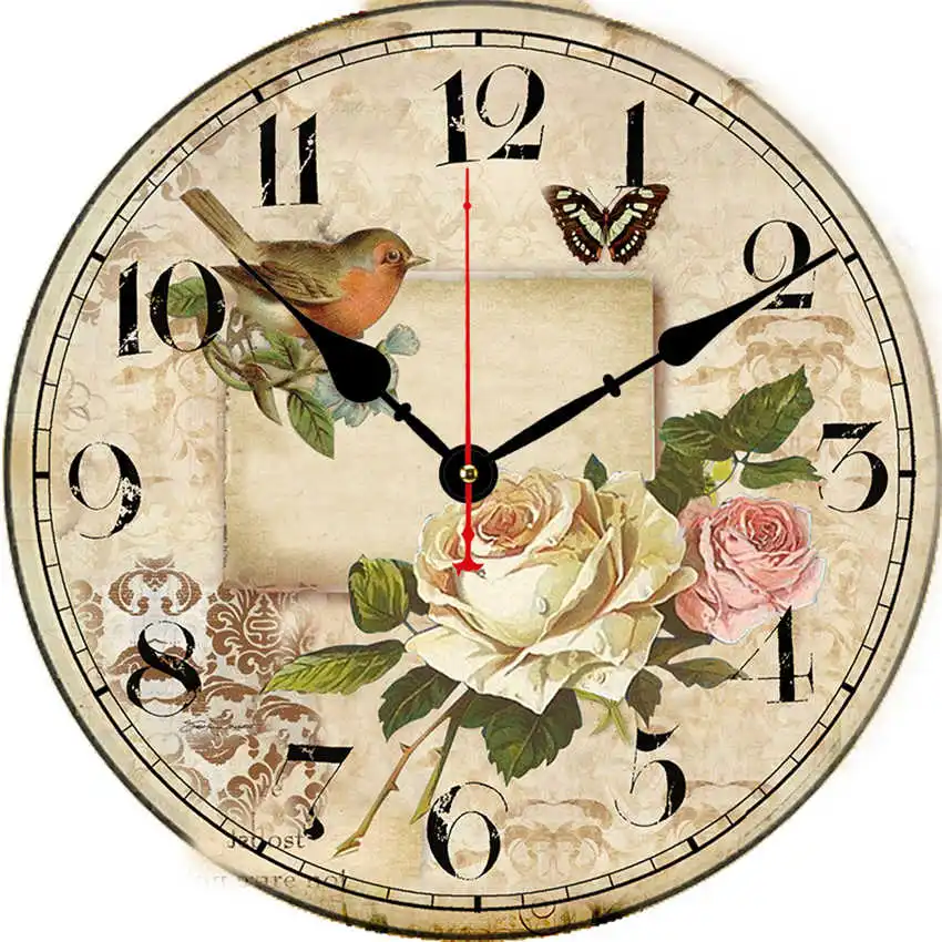 Flower Clock Q Винтажные настенные часы, кухонные часы, круглые подвесные римские цифры, настенные часы, практичное украшение для гостиной - Цвет: Flower Clock Q
