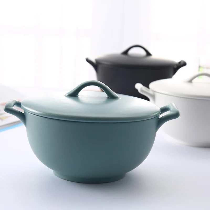 Матовая Трехцветная керамическая миска с крышкой матовая двойная для ушей в