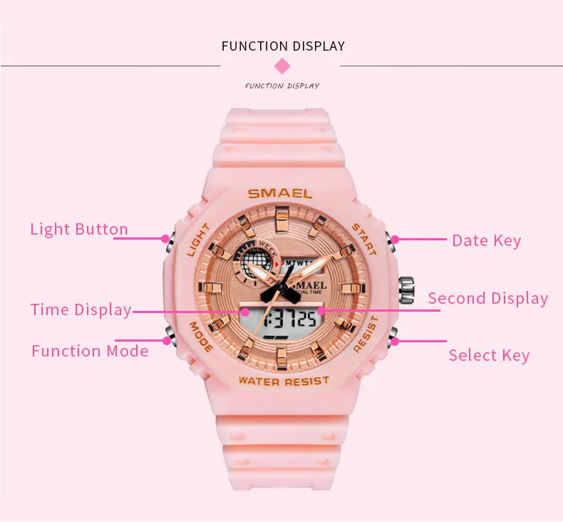 Watches For Women SMAEL Watch Waterproof Back Light LED Clock Alarm Stopwatch Ladies Wristwatches Gift 8037 Luxury Watch Women