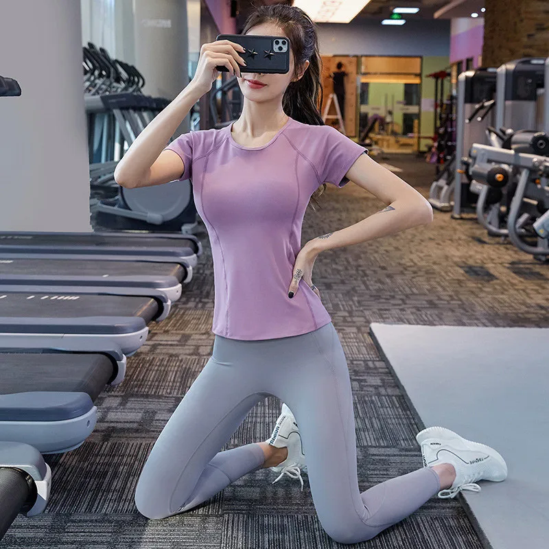 

Women Sports Running Cropped T Shirts +Leggings Yoga Gym Training Set Clothing Workout Fitness Women Yoga Suit