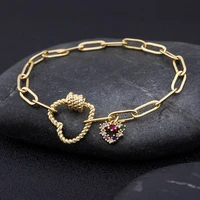 copper cubic zirconia chain pendant bracelet for women men link heart shape love gifts bangle romantic best wedding jewelry