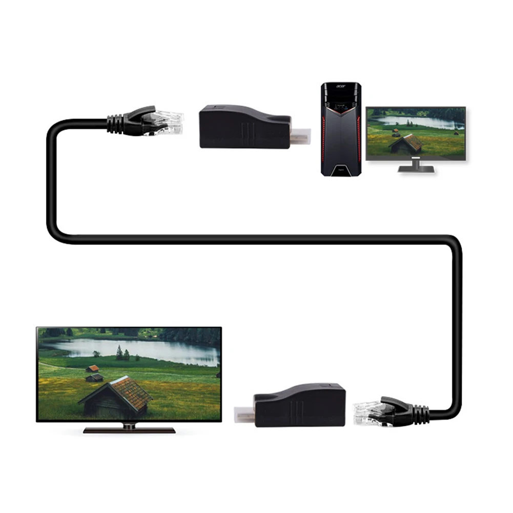 1 Pair 4K HDMI-compatible Extender RJ45 Extension Up to 30m Over CAT5e Cat6 Network Ethernet LAN for HDTV HDPC DVD PS3 STB | Электроника