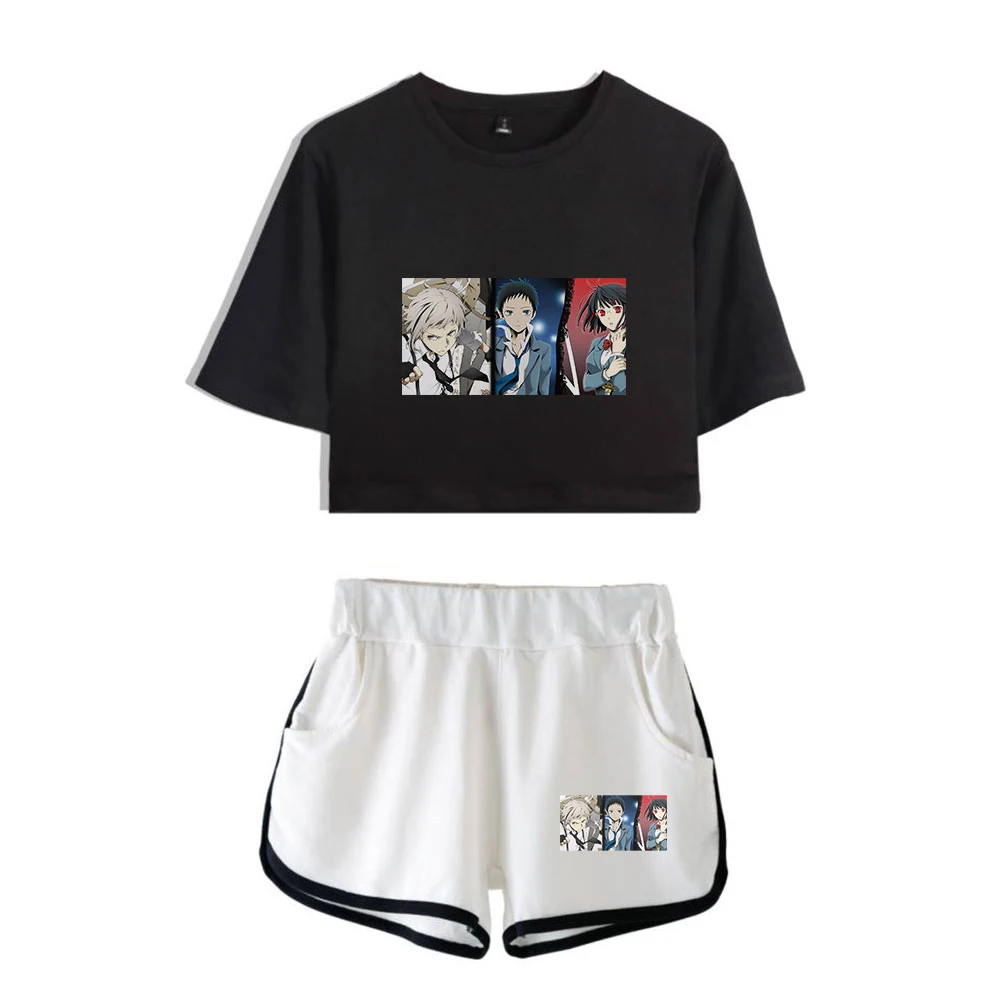 

Anime Bungo Stray Dogs Women Two Piece Set Fashion Summer Short Sleeve Crop Top+Shorts Hot Sale Casual Sleep Wear Pajamas