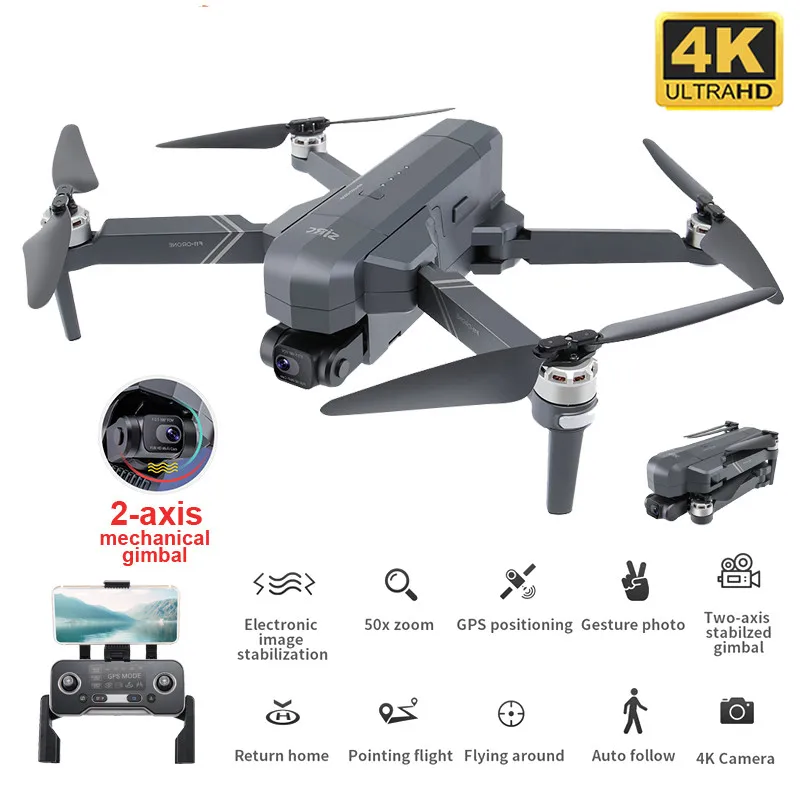 

SJRC F11 PRO RC Drone With Camera 4K 2-axis Gimbal Brushless 5G Wifi FPV GPS Waypoint Flight 1500m 26mins Flight Time Quadcopter