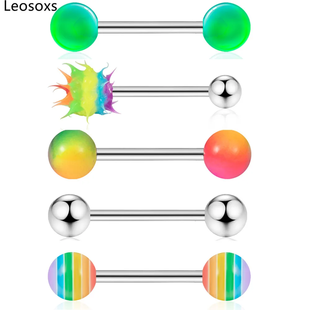 

Leosoxs 5pcs/ Lot Acrylic Stainless Steel Fur Ball Tongue Nail Set Piercing Jewelry Piercing Breast Ring Fashion New