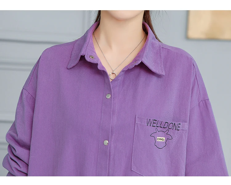 

Fashion Letter Printed Shirt Women Spring And Autumn Korean Loose Casual Single-Breasted Turn-Down Collar Plus Size Blouse