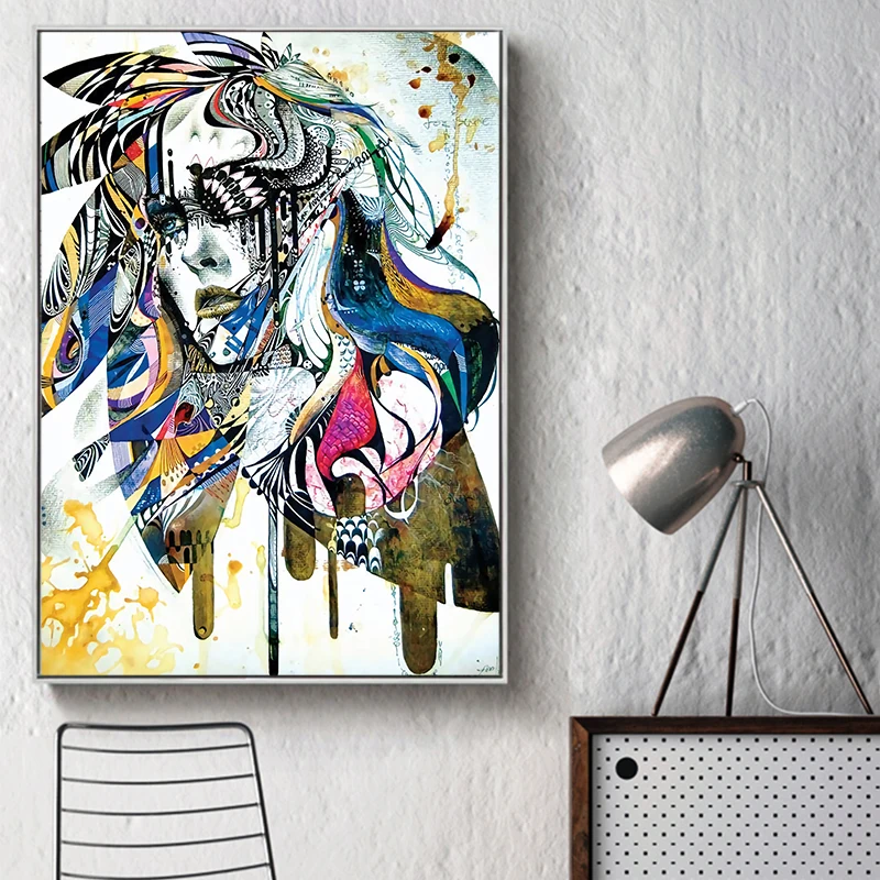 Женская абстрактная Настенная картина рисунок на холсте с акварелью искусство