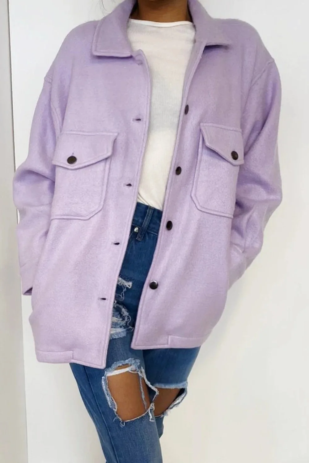

Woolen Coat Women 2021 Autumn And Winter Short Solid Color Loose Single-Breasted Pocket Lapel Long-Sleeved Jacket T131