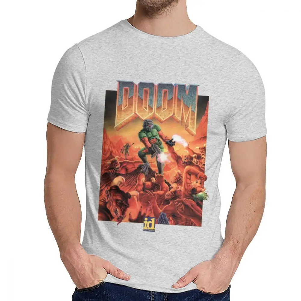 Picture Custom Doom II Hell On Earth 1994 T Shirt For Male Summer Cool Man Cotton T Shirt S-6XL - Цвет: Серый
