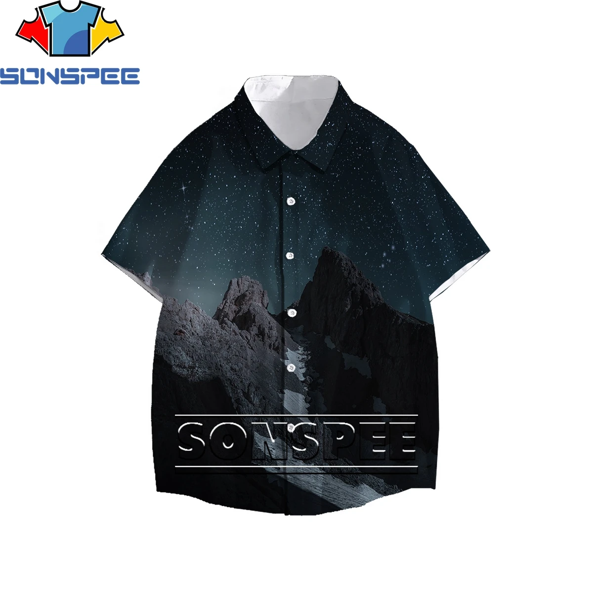 

SONSPEE Snow Mountain Starry Sky Pattern 3D Print Men Women's Shirt Summer Personality Hawaiian Beach Loose Buttons Oversize Top
