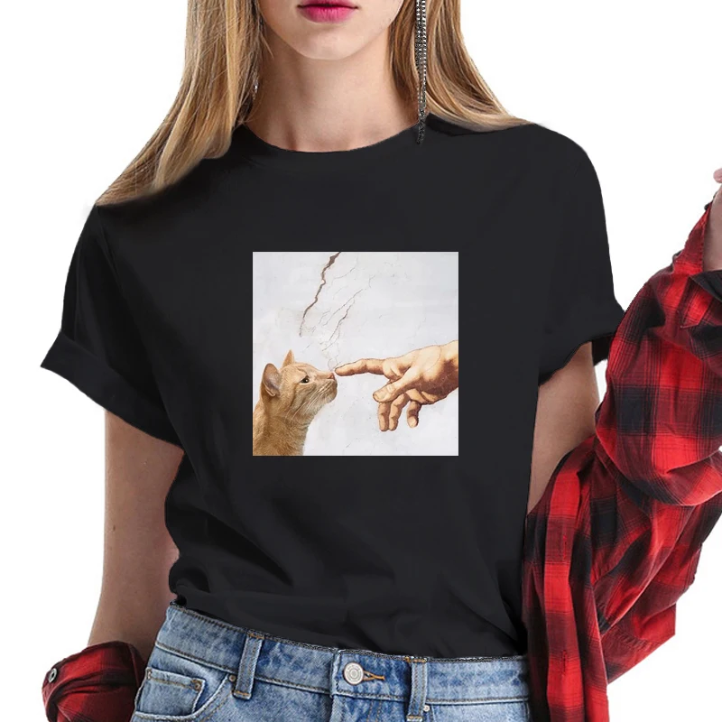 

Женская футболка с принтом в виде кота, с коротким рукавом