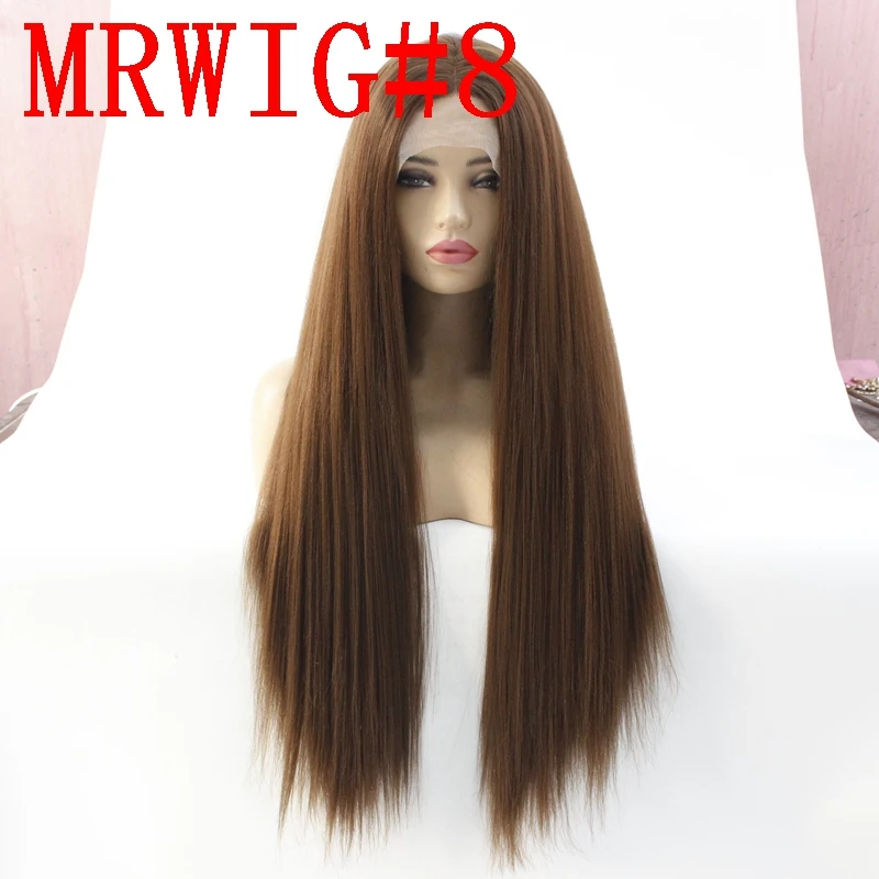 MRWIG Длинные Яки прямые синтетические кружева спереди парик Средняя Часть Glueless термостойкие волокна Женские 150% Плотность