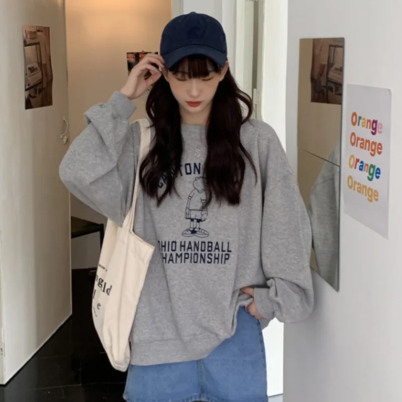 Свитшот женский оверсайз с мультяшным принтом пуловер худи в Корейском стиле
