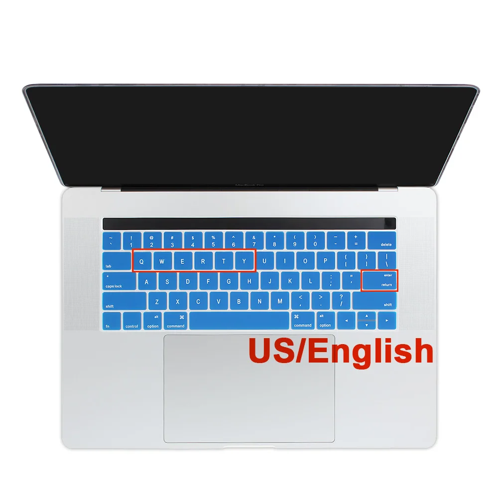 US English dark blue США ввести русский арабский Украина английская раскладка тонкий мягкий силиконовый чехол для Macbook Pro 13 15 Сенсорная панель - Цвет: US English dark blue